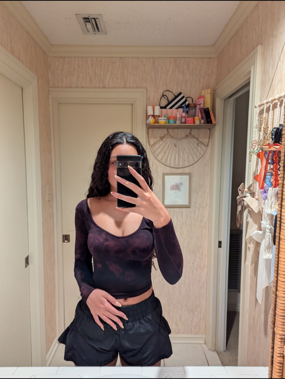 lululemon athletica Black/Purple Tie-Dye Long Sleeve Scoop Crop Top